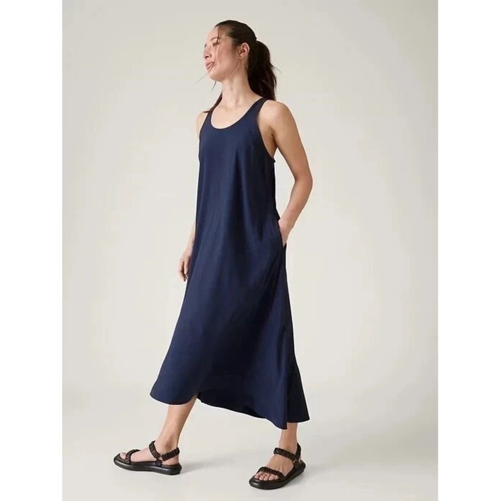 Athleta Womens Presidio Traveler Maxi Dress XS Blue Racerback Stretch Comfy Boho